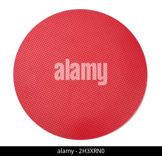 Empty red plastic textured cake plate on white isolated background Stock Photo