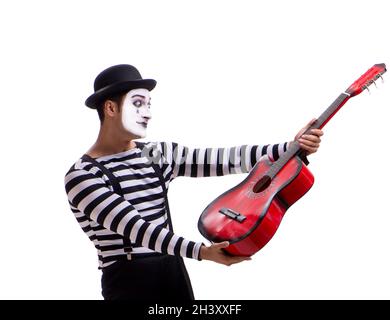 Mime playing guitar isolated on white Stock Photo