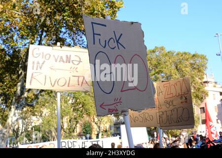 Rome, Italy. 30th Oct, 2021. People demonstrate during the G20 summit in Rome, Italy on October 30, 2021. Credit: ALEXANDROS MICHAILIDIS/Alamy Live News Stock Photo