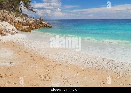 Marble beach bay, Thassos Islands, Greece Stock Photo