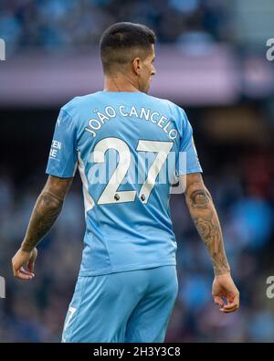 MANCHESTER, ENGLAND - OCTOBER 30: Joao Cancelo of Manchester City during the Premier League match between Manchester City and Crystal Palace at Etihad Stock Photo