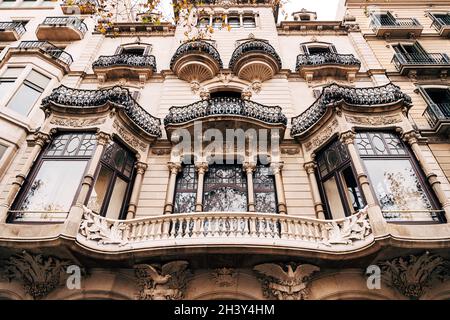 Barcelona, Spain - 15 December 2019: The house of Llieo i Morera is a six-story residential building in Barcelona, a masterpiece Stock Photo