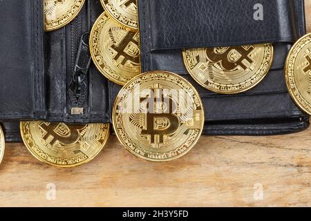 Bitcoin cryptocurrency online pay in a wallet wallet digital money cryptocurrency economy finance Stock Photo