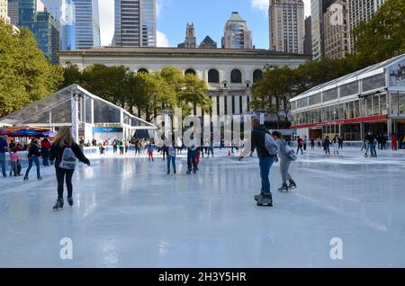 Ice skating rink in Bryant Park in New York City on October 30, 2021. Stock Photo