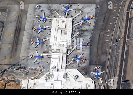 Los Angeles International Airport LAX Southwest Airlines Terminal 1 Aerial View Stock Photo