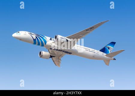 Egyptair Boeing 787-9 Dreamliner Aircraft Dubai Airport Stock Photo