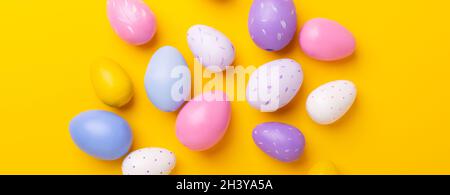 Easter banner with decorative painted multicolored eggs. Easter concept - Image Stock Photo