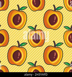 apricot slice fruit seamless pattern vector illustration Stock Vector
