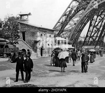 Under the Eiffel Tower, 1889 Exposition Universelle, Paris, France Stock Photo