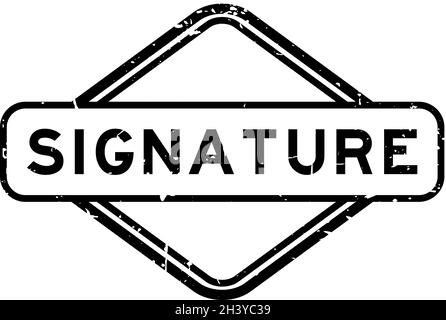 Grunge black signature word square rubber seal stamp on white ...
