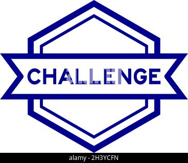 Vintage blue color hexagon label banner with word challenge on white background Stock Vector
