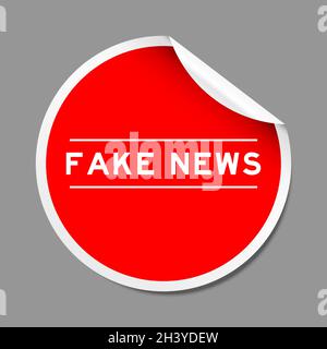 Red color peel sticker label with word fake news on gray background Stock Vector