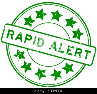 Grunge green rapid alert word with star icon round rubber seal stamp on white background Stock Vector