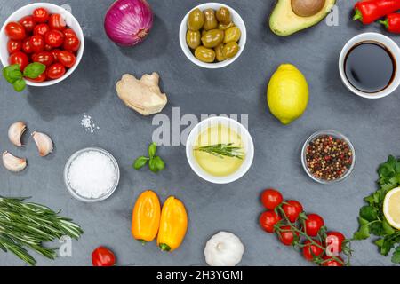Healthy vegan diet vegan healthy background bio clean eating food slate Stock Photo