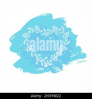 Vector illustration with a floral frame in the shape of a heart on a decorative watercolor background. In blue color. Stock Vector