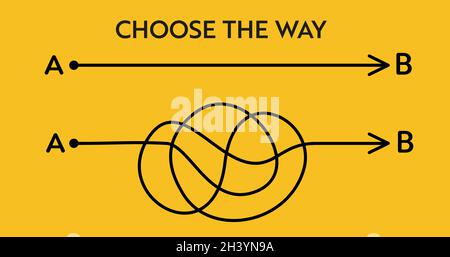 Different hand drawn doodle scribble path lines from A to B. Business solution searching concept. Way to solve problem. Vector design elements for trending infographic. Stock Vector
