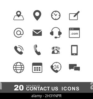 Contact us icons. Simple flat vector icons set on white background Stock Vector