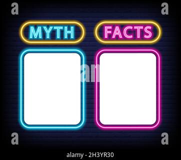 Myths and facts check list concept. Neon vector illustration. Stock Vector