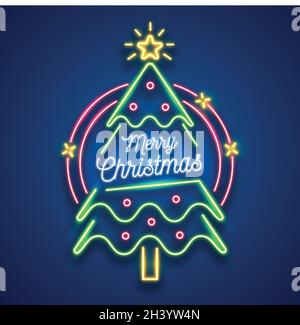 christmas tree concept with neon vector design illustration Stock Vector