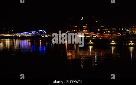 View across the Inner Harbour in Victoria, BC, Canada at night. Stock Photo