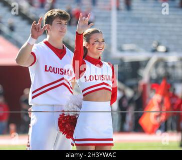 Lafayette, LA, USA. 30th Oct, 2021. Louisiana cheerleaders perform for the  crowd prior to the start of the NCAA football game between the Texas State  Bobcats and the Louisiana Ragin' Cajuns at Cajun Field in Lafayette, LA.  Kyle Okita/CSM/Alamy Live News