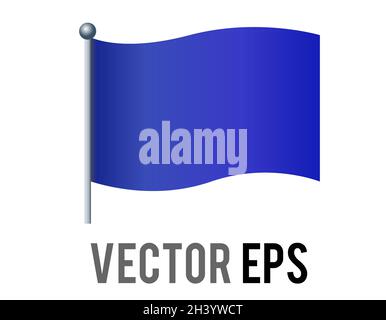 The isolated vector rectangular gradient blue flag icon with silver pole. Stock Vector