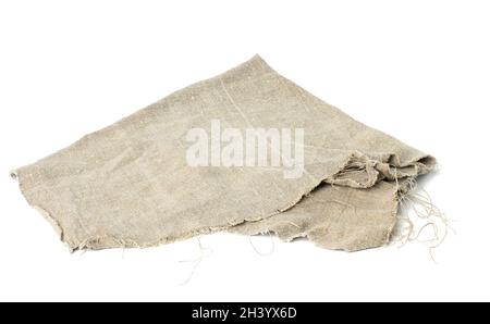 Folded gray linen tea towel on white background Stock Photo