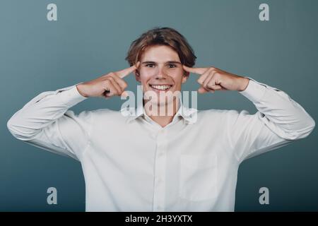 Portrait european young positive thinking man portrait. Stock Photo