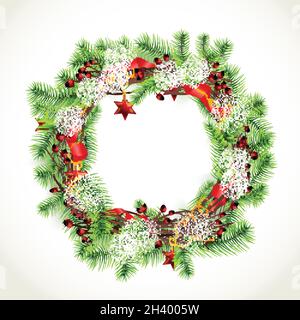 realistic christmas wreath with red ornaments vector design illustration Stock Vector