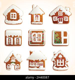 realistic gingerbread house collection vector design illustration Stock Vector