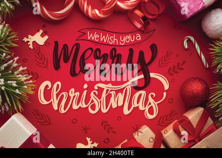 merry christmas lettering christmas photo vector design illustration Stock Vector