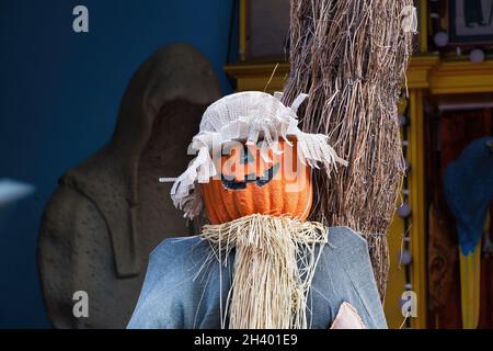 The Halloween house. scary Halloween, scary pumpkins. Athens, Greece 10-31-2021 Stock Photo