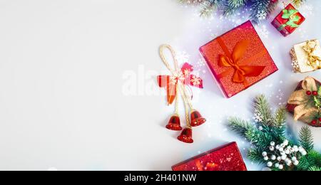 Christmas Decoration With Ornament And Defocused Lights . Abstract christmas lights on background. Stock Photo