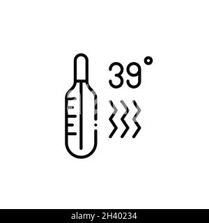Temperature check with a thermometer as covid disease prevention measure. Fever body temperature. Pixel perfect, editable stroke Stock Vector