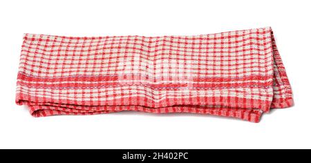 Folded cotton red white checkered napkin on a white background Stock Photo