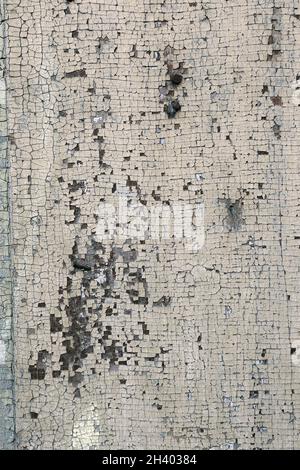 cracked old paint layer on wood, real vintage texture for your design Stock Photo