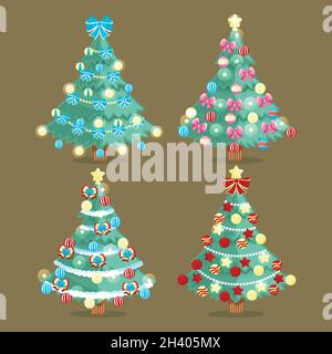 hand drawn christmas tree collection vector design illustration Stock Vector