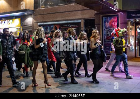 London, UK. 30th Oct, 2021. A group of ladies seen dressed as bunny girls during the Halloween Eve.People are seen in Central London for a night out on the Halloween Eve. It has been more than a year since the COVID-19 pandemic where social interaction with other people are restricted. (Photo by Hesther Ng/SOPA Images/Sipa USA) Credit: Sipa USA/Alamy Live News Stock Photo