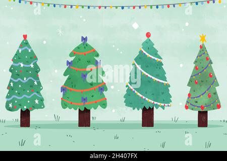 hand drawn christmas tree collection vector design illustration Stock Vector