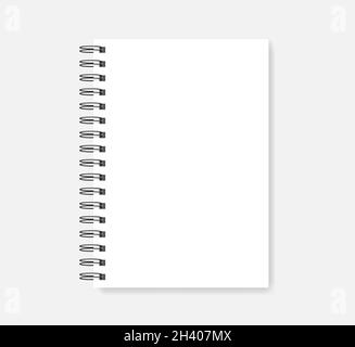 Spiral blank notebook, realistic vector mock-up. Wire bound empty notepad template. White A5 diary mockup Stock Vector