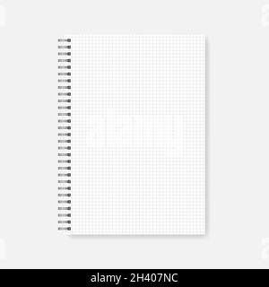 Spiral graph ruled notebook realistic mockup. Wire bound white A4 notepad with squared sheets vector template Stock Vector