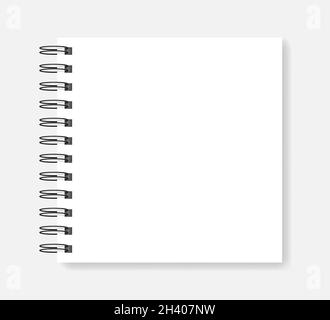 Spiral blank notebook, realistic vector mock-up. Wire bound empty notepad template. White square diary mockup Stock Vector