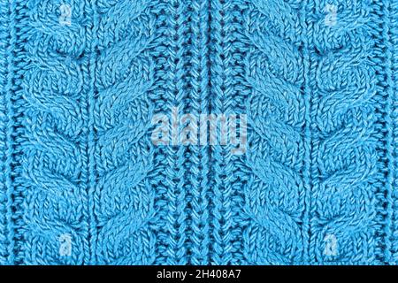 Close up of knitted pattern on blue wool pullover Stock Photo
