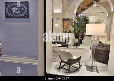 SIGN OF POLTRONA FRAU ITALIAN BRAND IN INTERIOR DESIGN Stock Photo