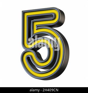 Yellow black outlined font Number 5 FIVE 3D Stock Photo