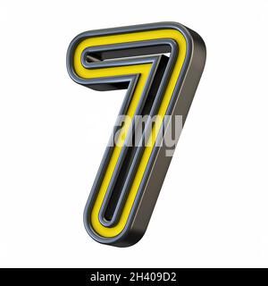 Yellow black outlined font Number 7 SEVEN 3D Stock Photo