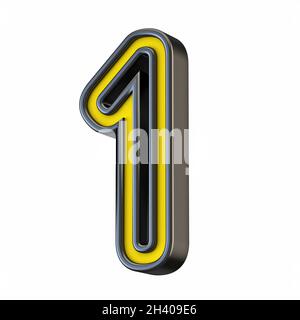 Yellow black outlined font Number 1 ONE 3D Stock Photo