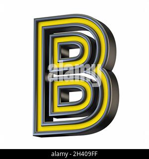 Yellow black outlined font Letter B 3D Stock Photo