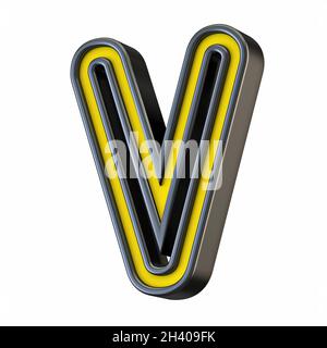 Yellow black outlined font Letter V 3D Stock Photo