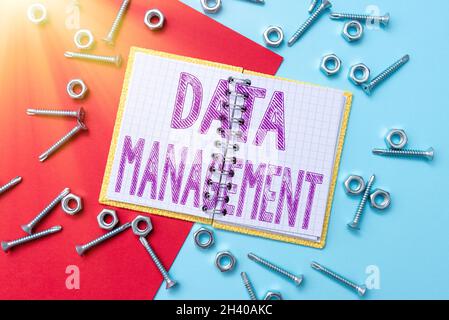 Conceptual caption Data Management. Business idea disciplines related to managing data as a valuable resource Workshop Maintenan Stock Photo